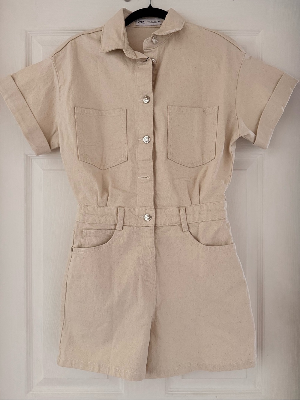 NEW! Zara - Short-Sleeve Utility Romper - Size S - Ecru